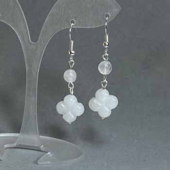 Earrings Mountain Crystal faceted bead 6mm± clover 14mm±, length 45cm±