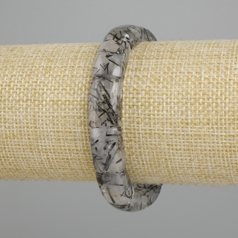 Bracelet natural stone Rutilated quartz Hair quartz smooth link, diameter 16-17x10-11mm +-, length 18cm +/- stretch