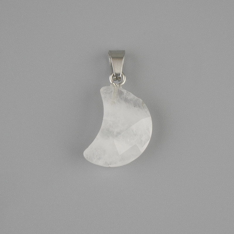 Pendants "Crescent" Faceted Rock Crystal 19x12mm +-, length 25mm +-
