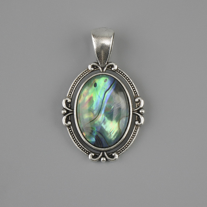 Abalone pendant 34x21mm+/- silver-tone metal