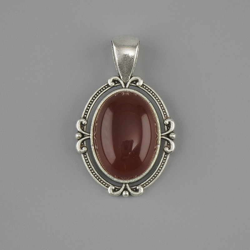 Carnelian Pendant 34×21 mm ± silver-toned metal