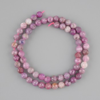 Ruby beads faceted round bead, diameter 6 mm ±, length 38 cm ± on a string
