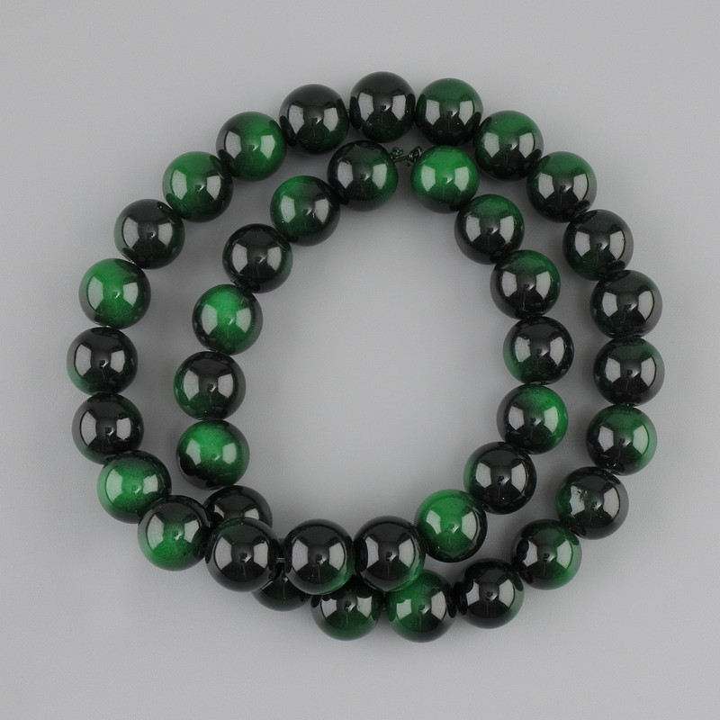 Beads Green Tiger's Eye (single) smooth round bead, diameter 10mm +-, length 37cm +- on a string