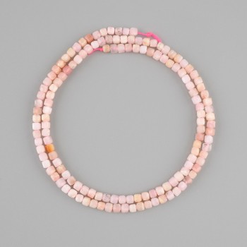 Beads Pink Opal faceted cube, diameter 3x3mm +/-, length 39cm +/-