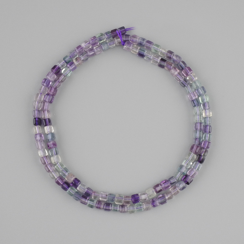 Fluorite beads faceted cube, diameter 3x3mm +- , length 38cm +-