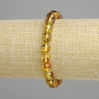 Amber bracelet smooth bead, diameter 8mm+/-, length 18cm stretch