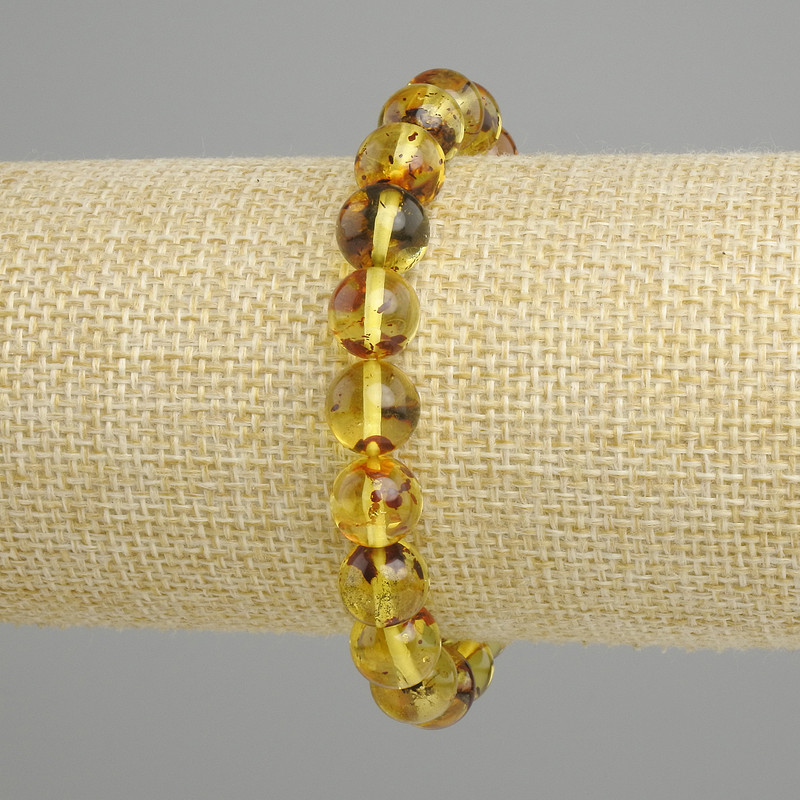 Amber bracelet smooth round bead, diameter 9mm ±, length 18cm stretch