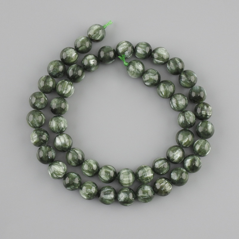 Natural stone beads Seraphinite smooth bead, diameter 8 mm ±, length 38 cm ±