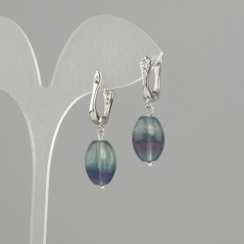Earrings Fluorite barrel, diameter 14x10mm +-, length 33mm +-