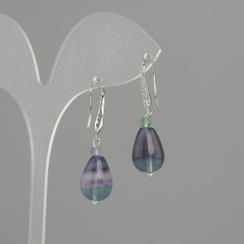 Earrings Fluorite drop, diameter 14x10mm +/-, length 37mm +/-