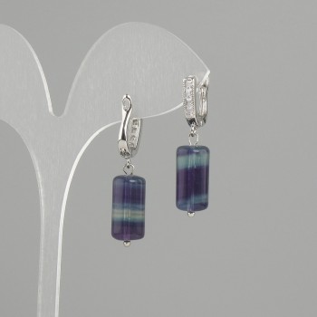 Earrings Fluorite cylinder, diameter 16x8mm +/-, length 32mm +/-