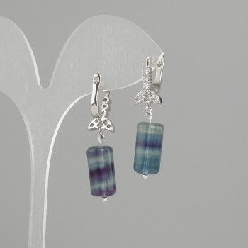 Earrings Fluorite cylinder, diameter 16x8 mm +/-, length 34 mm +/-