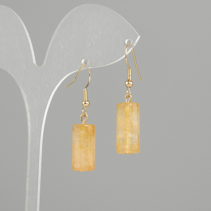 Earrings Citrine cylinder, diameter 18x8mm +/-, length 40mm +/-
