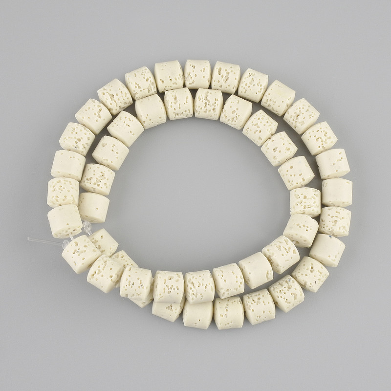 Beige Lava Stone Beads cylinder, diameter 8×8mm+- on a fishing line, length 38cm+