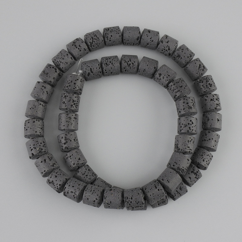 Beads Black Volcanic Lava cylinder, diameter 8x8mm+- on a thread, length 38cm+
