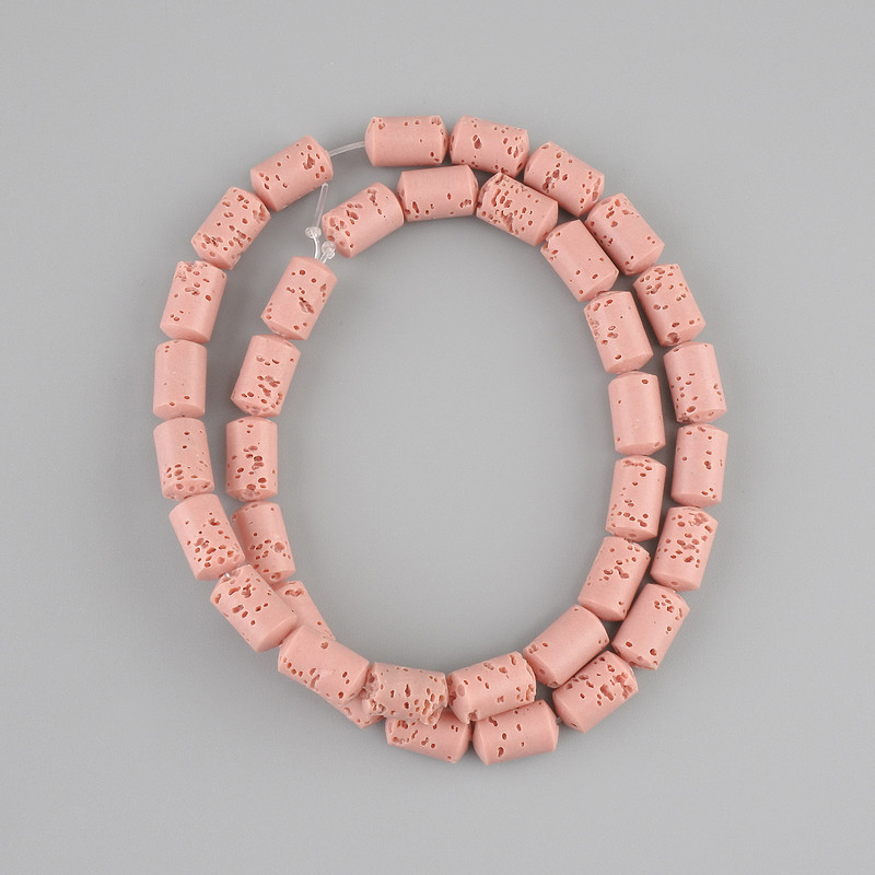 Pink Lava Beads cylinder, diameter 10x6mm +- on a string, length 38cm+