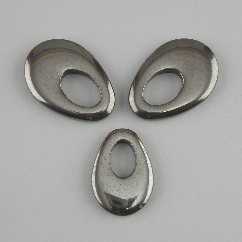 Pendant drop hematite, diameter 27x19mm +/-, hole diameter 12x8mm +/-