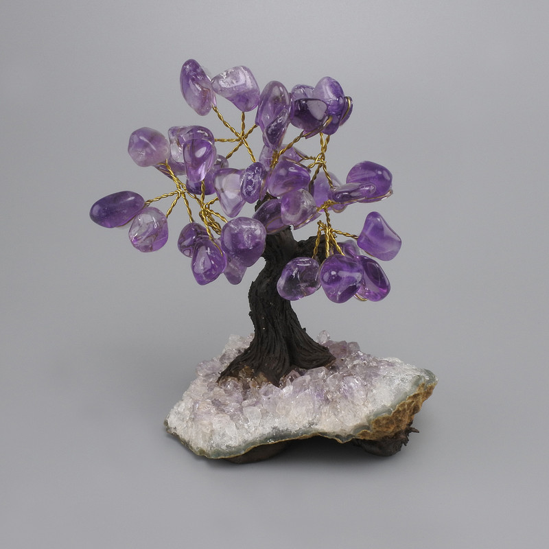 Amethyst souvenir tree with flexible branches, diameter 14 mm ±, on base 77×64 mm ±, length 135 mm ± (assorted sizes)