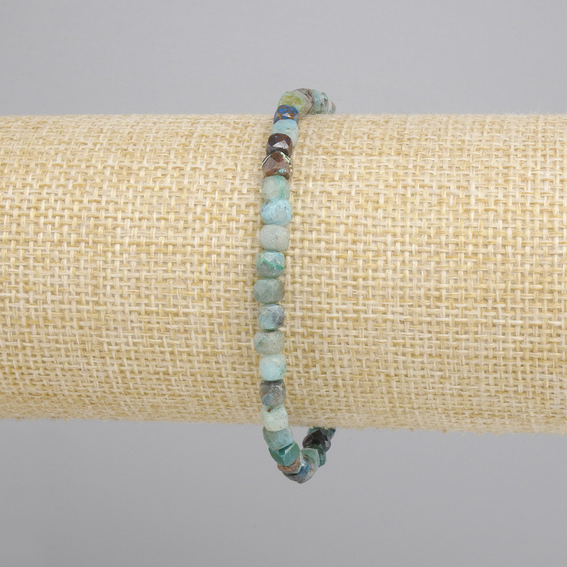 Chrysocolla bracelet faceted cube 4x4mm+- diameter, length 18cm+- stretch