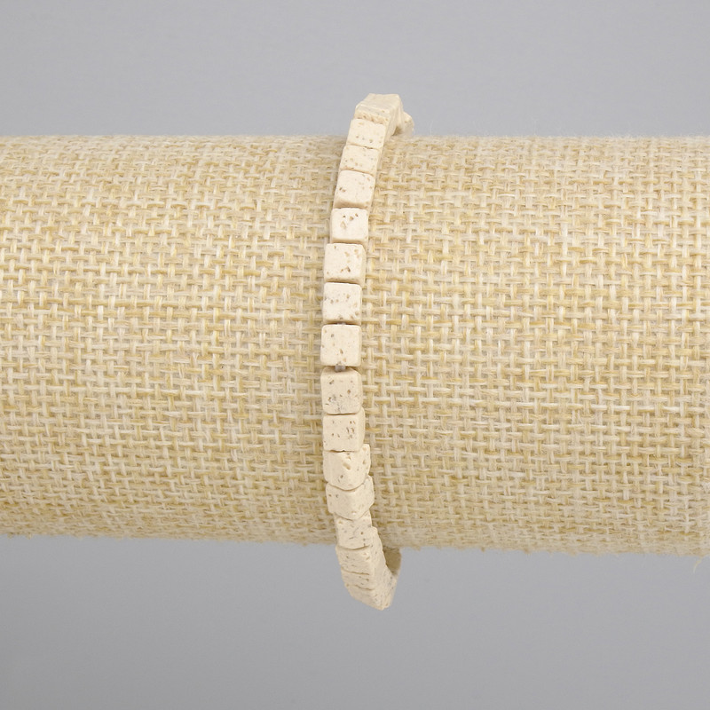 Beige Lava Bracelet volcanic lava cubes, 4x4 mm diameter +/-, length 18 cm +/- stretch