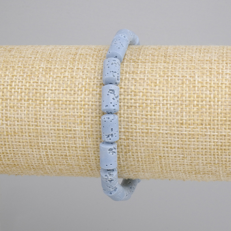 Bracelet blue volcanic lava cylinder, diameter 10x6mm +- , length 18cm +- stretch