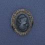 Cameo pendant brooch Lady with rhinestones, silver-tone metal 43x38 mm +