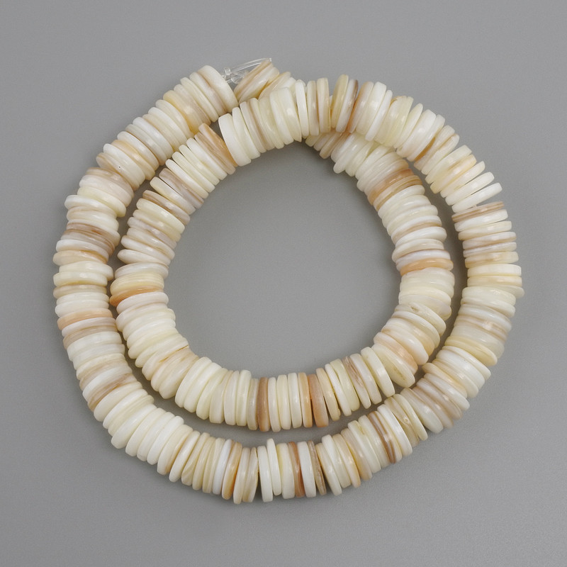 Abalone shell beads (Scapharca) rondelle, diameter 10x1, 5-2mm+- , length 38cm+- on thread