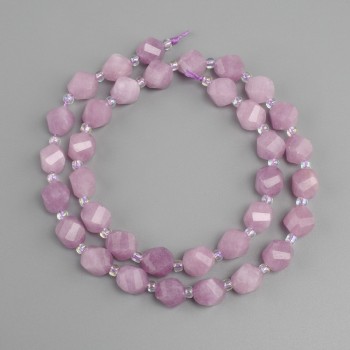 Kunzite beads faceted rhombus, diameter 8x7mm +- seed bead 3mm +-, length 36cm +-