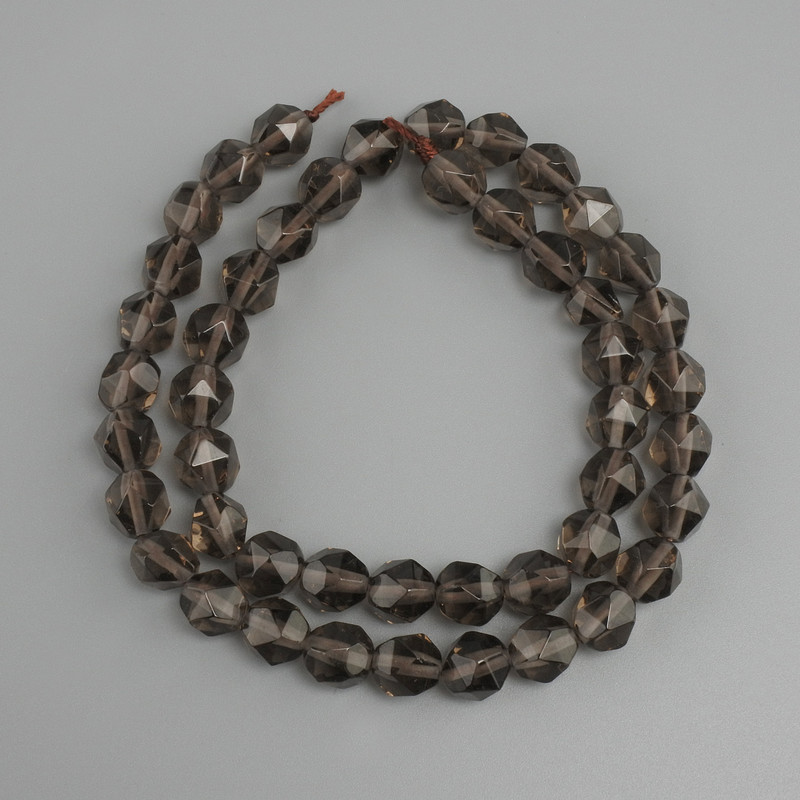 Smoky quartz beads multi-faceted, diameter 8x7, 5mm+-, length 38cm+-