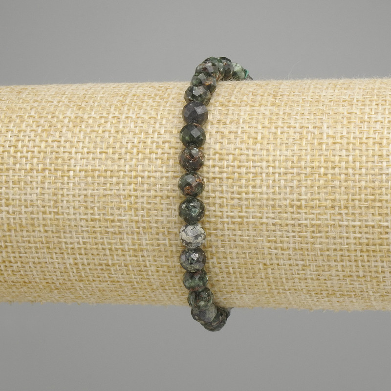 Seraphinite bracelet, faceted round bead, diameter 6 mm ±, length 18 cm ± stretch