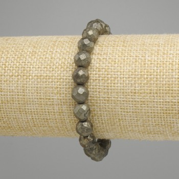 Bracelet Pyrite faceted round bead, diameter 8mm±, length 18cm± stretch