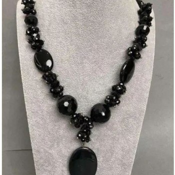 Necklace Agate Czech crystal, length 63 cm+