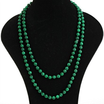 Malachite (Pressed) Necklace, Round Beads 8mm, Length 120(+/-)cm