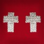 Women's Stud Earrings, White Rhinestones, Light Metal, Wedding, Evening, Cross, Large, 25mm