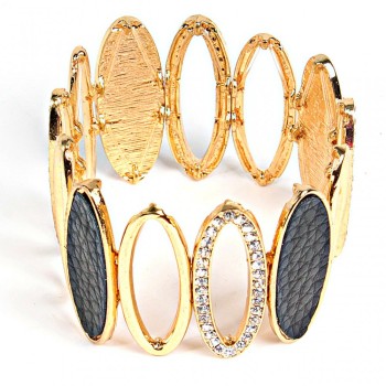 (5-6cm) Women's Bracelet, Gold Color, with Black Oval Elements