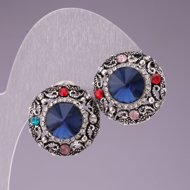 Earrings 2 cm Rainbow around crystals blue