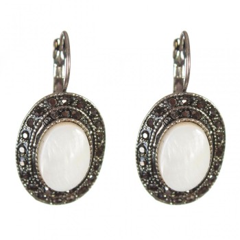 Clearance Earrings Pearl Setting "droplet silver" Oval Stone 2.5×1.9 cm, Length 3.5 cm