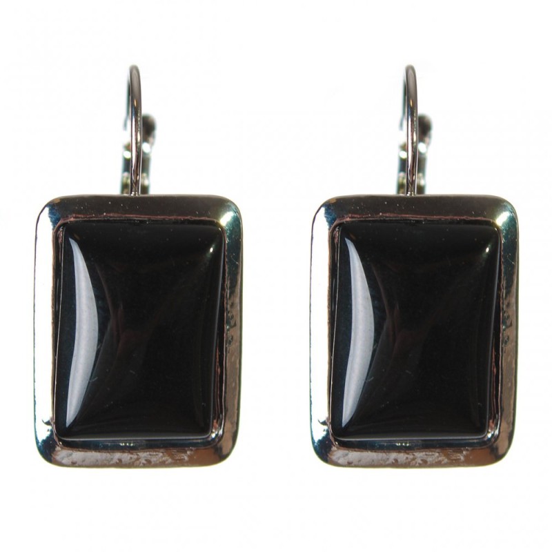 Clearance Earrings AGATE smooth setting rectangular stone 2.3×1.8 cm, length 3.5 cm