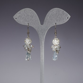 "Evening" Earrings White "Spotlight", Clear White Czech Crystal, length 5 cm