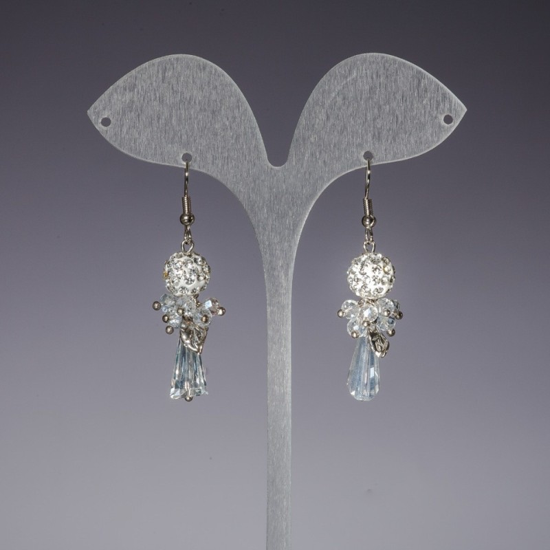 "Evening" Earrings White "Spotlight", Clear White Czech Crystal, length 5 cm