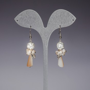 "Evening" Earrings White "Spotlight", Beige Pearlescent Czech Crystal, length 5 cm