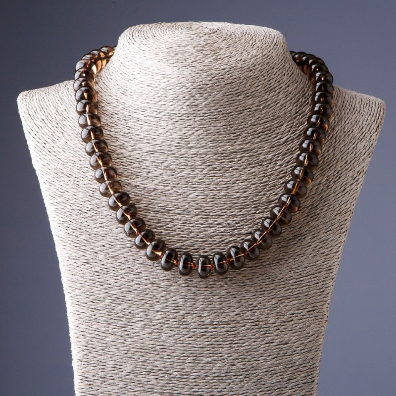 Smoky Quartz Necklace 47cm, Cross-Drilled Disc Beads 12mm