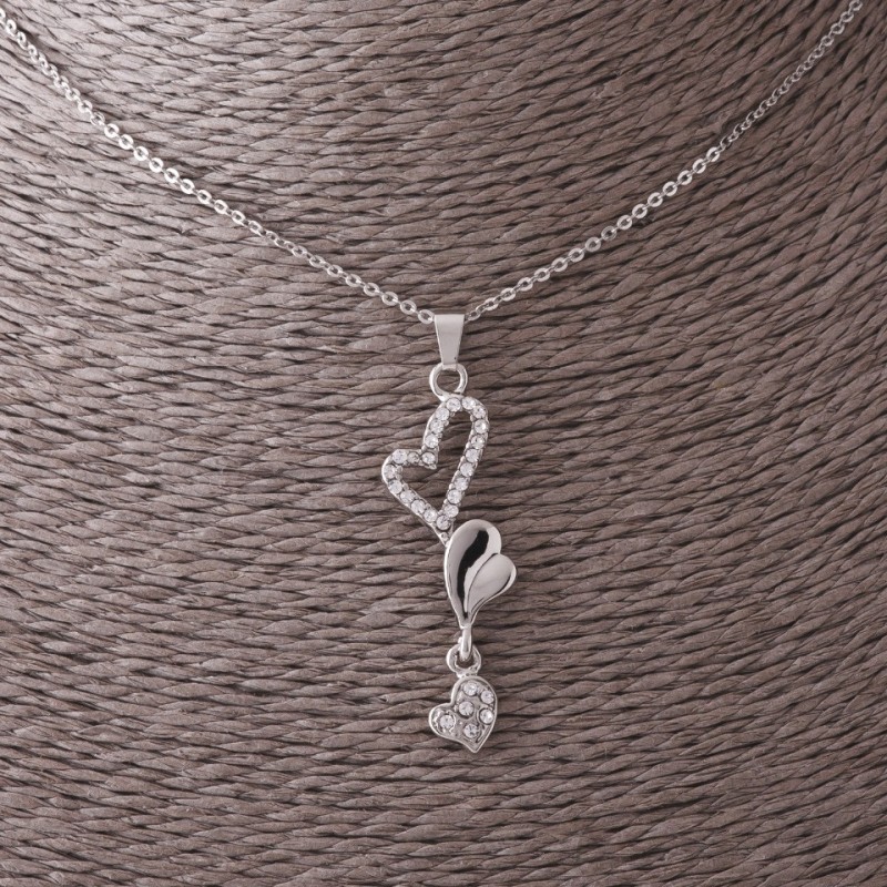 Pendant "Hearts" on Chain, Silver Metal Color, 45cm Length