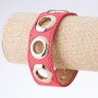 "Tin Tin" Bracelet, Studded Eco Leather with Snap Buttons, Pink, "Gold" Metal Color, 2.5cm width, 18-23cm length