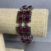 Bracelet with Red Square Crystals, 18-23cm length, "silver" metal color