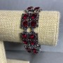 Bracelet with Red Square Crystals, 18-23cm length, "silver" metal color