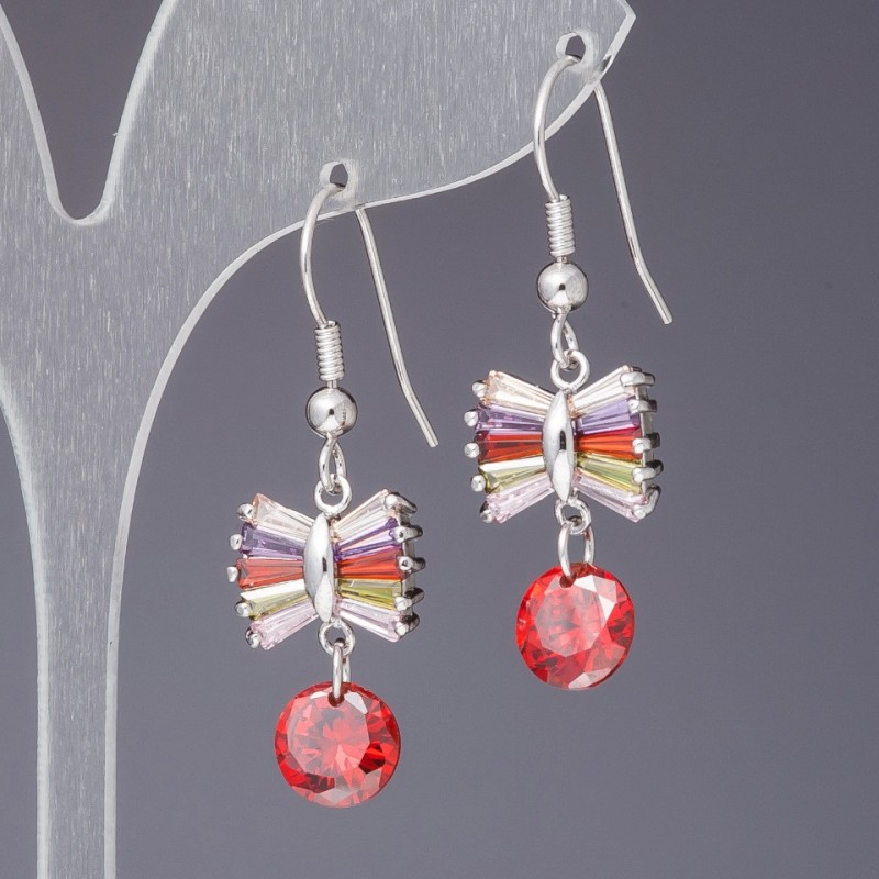 Earrings with Colorful Crystals "Bow", 4.5cm Length
