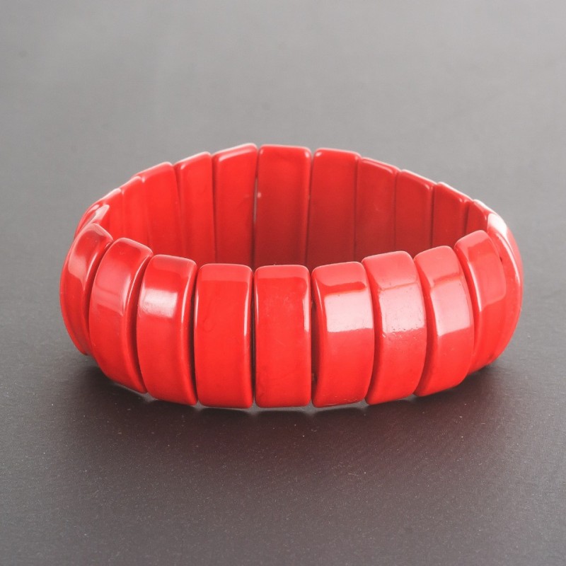 Red Coral (Pressed) Bracelet on Elastic, Link 2x0.8cm