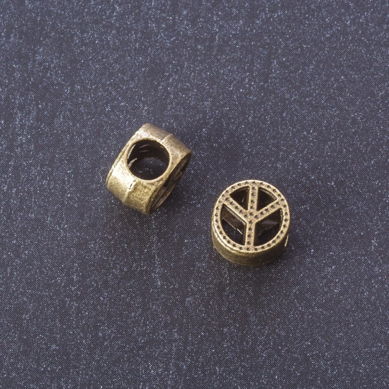 "Peace" Spacer Bead Finding, Bronze Metal Color, 4mm Diameter, Pack of 20g +/-9pcs
