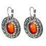Clearance Earrings Carnelian in Greek Setting with Rhinestones Oval Stone 2.5×3 cm, length 3.9 cm